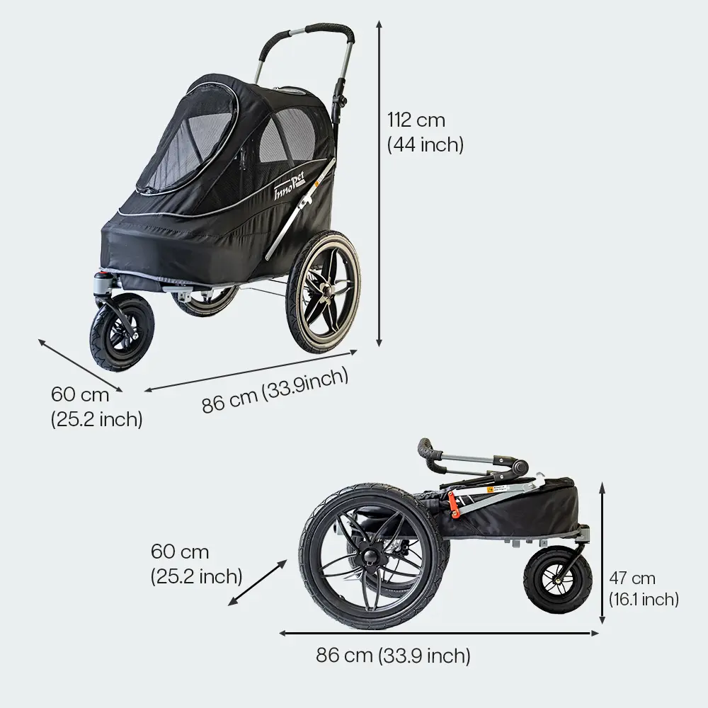 InnoPet® Sporty Trailer EVR Hundebuggy schwarz - Abmessungen