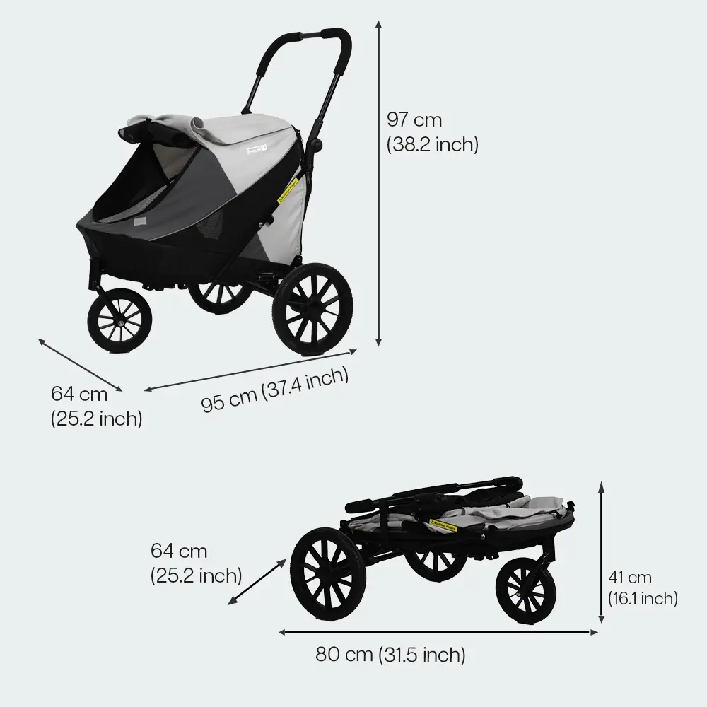 InnoPet® Noah Hundebuggy grau - Abmessungen