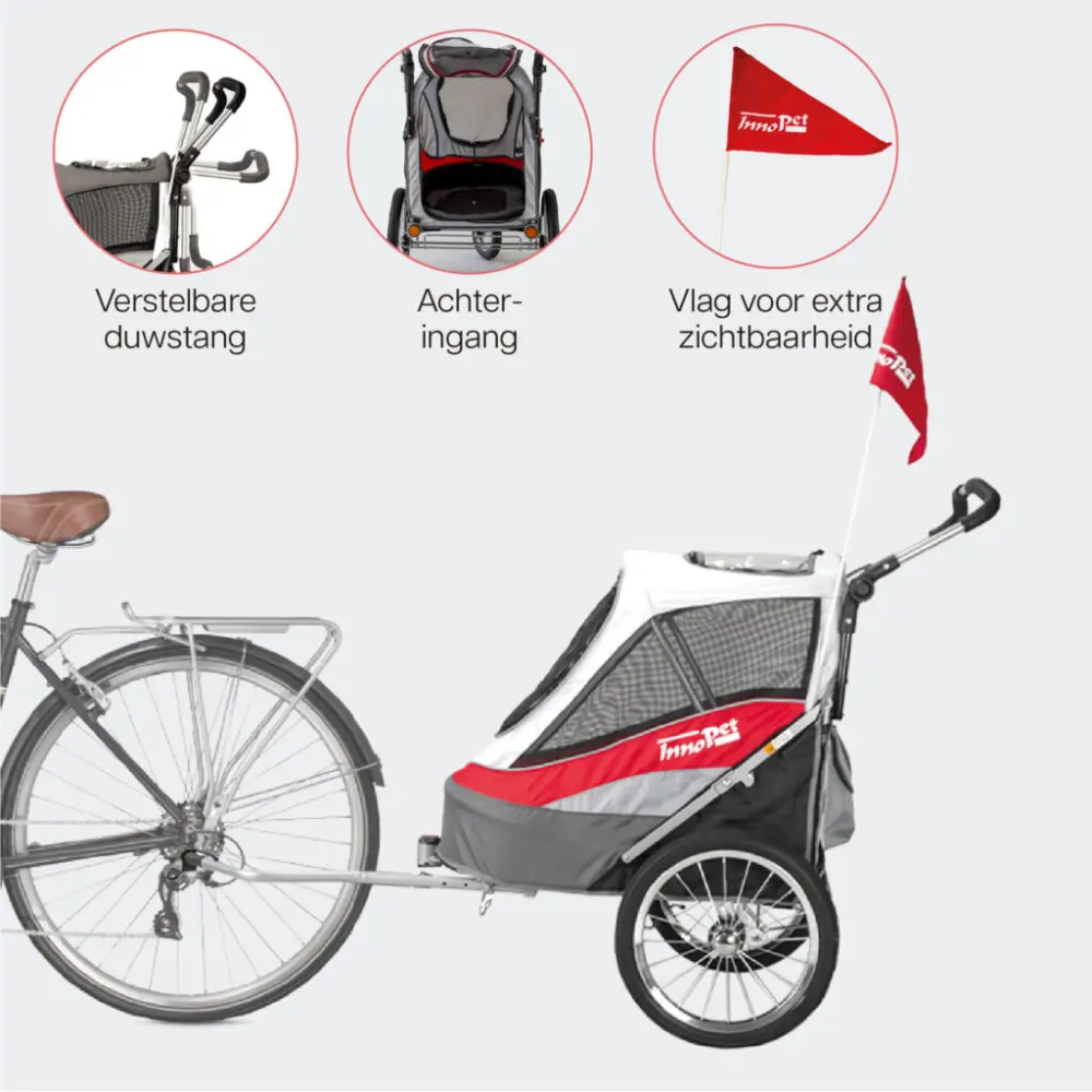 InnoPet® Sporty Trailer Deluxe Hundebuggy rot grau - Besonderheiten
