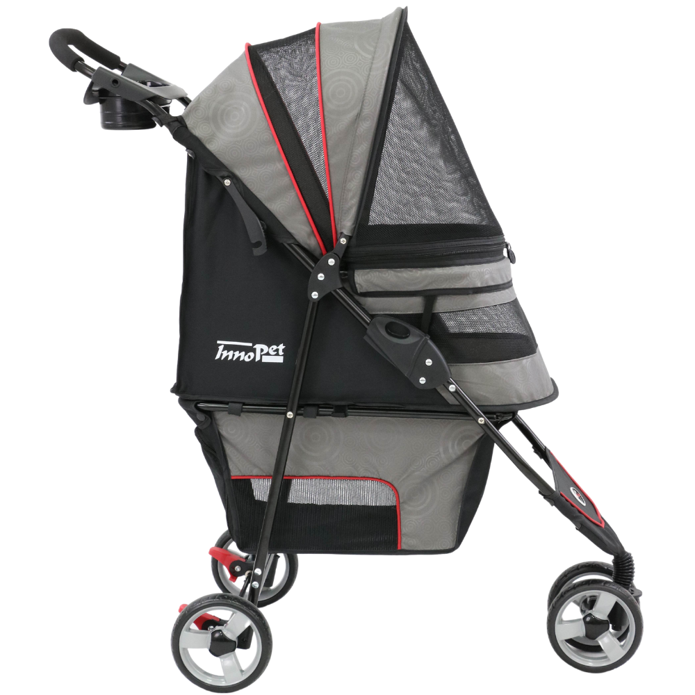InnoPet® Avenue Hundebuggy hellgrau rot Seitenansicht