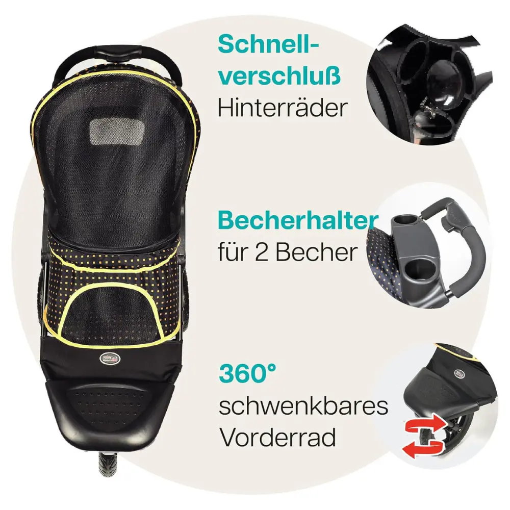 InnoPet® Adventure Hundebuggy schwarz/gold - Becherhalter & Räder