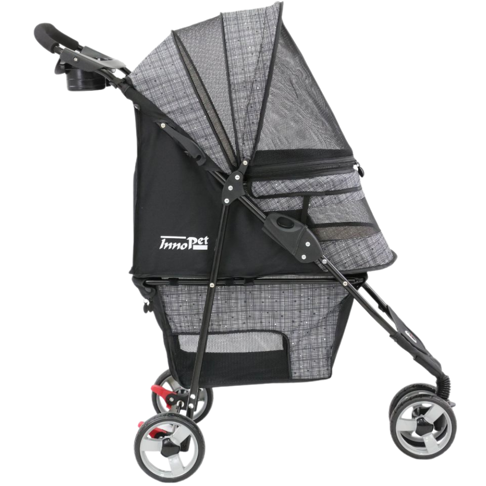innopet-avenue-hundebuggy-grau-seitenansicht InnoPet® Avenue Hundebuggy grau gemustert Seitenansicht