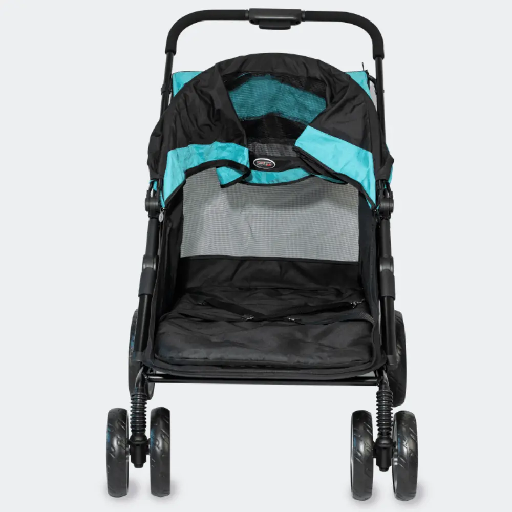 InnoPet® Mammut Hundebuggy blau/schwarz - Vorderansicht komplett offen