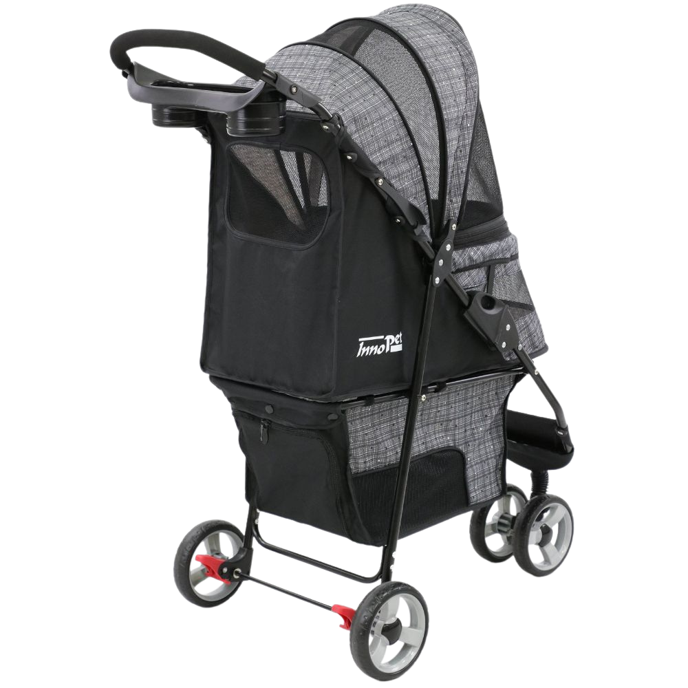 innopet-avenue-hundebuggy-hinteransicht InnoPet® Avenue Hundebuggy grau gemustert Hinteransicht geschlossen