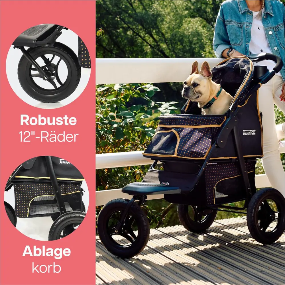 InnoPet® Adventure Hundebuggy schwarz/gold - Ablage & Räder