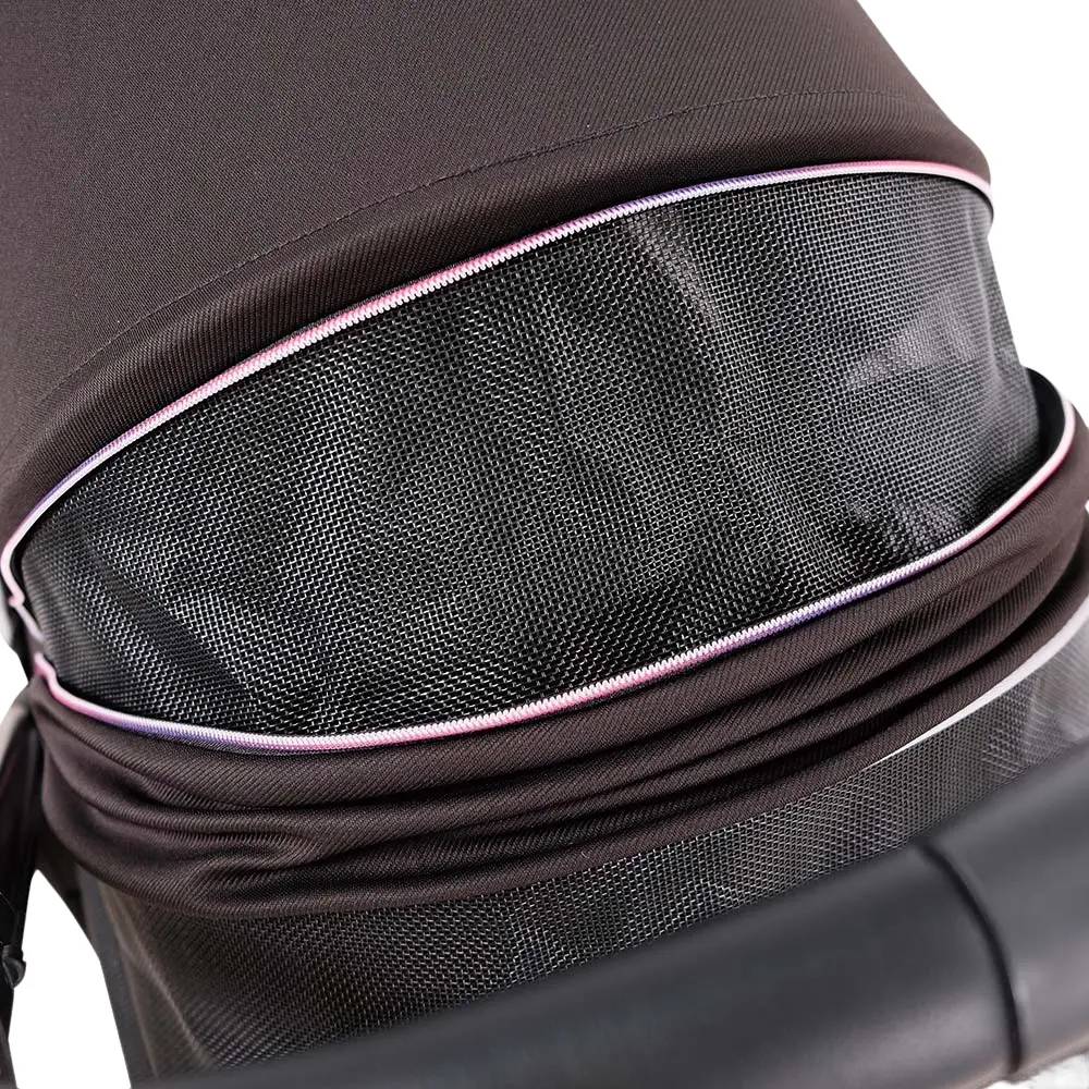 Ibiyaya® Retro Luxe Black Prism Hundebuggy schwarz Verdeck Reißverschluss geöffnet