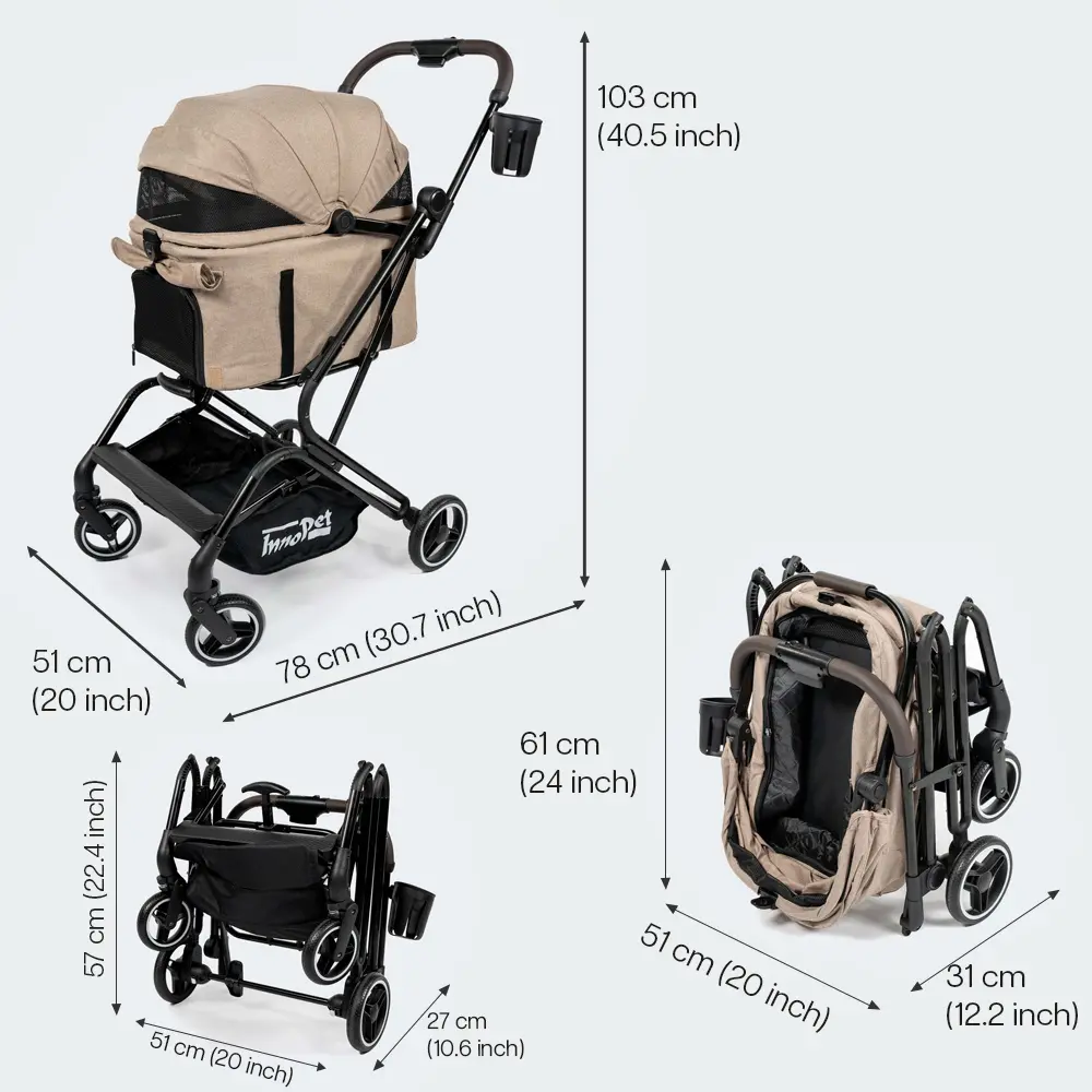 InnoPet® Nomad Hundebuggy beige - Abmessungen
