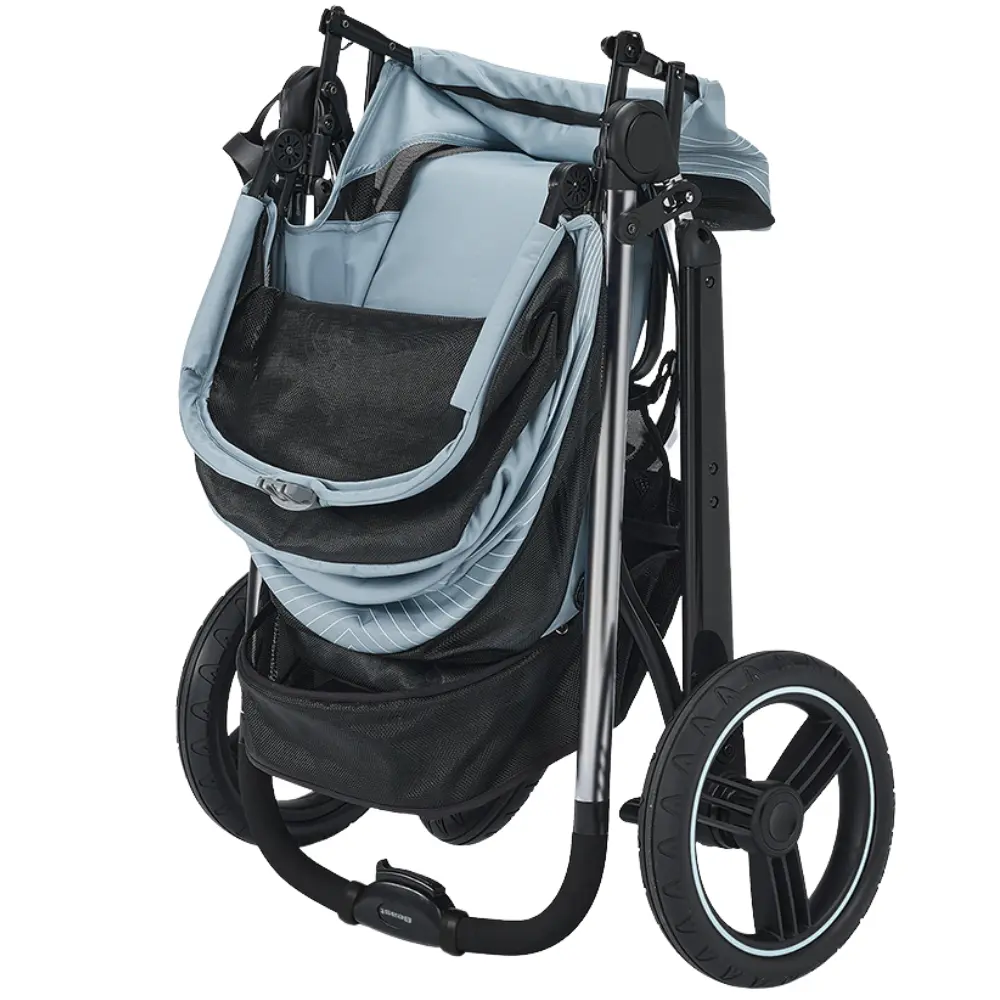 Premium Comfort Hundebuggy hellblau geklappt