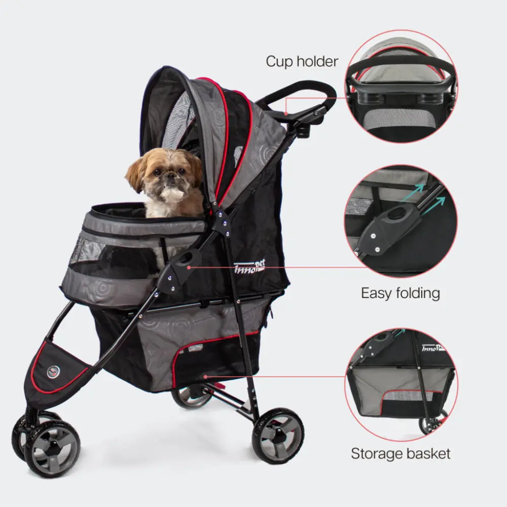 InnoPet Avenue Hundebuggy hellgrau rot mit Shih Tzu