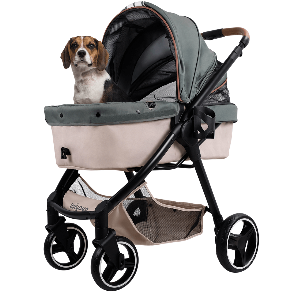 Ibiyaya® Retro Luxe Soft Sage Hundebuggy salbeigrün mit Hund