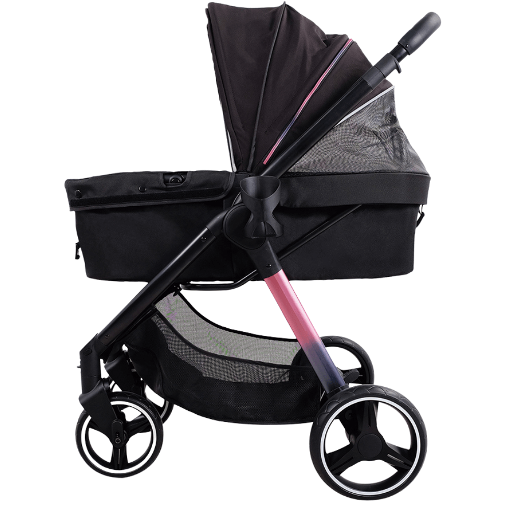 ibiyaya-retro-luxe-black-prism-hundebuggy-schwarz-seitenansicht-verdeck-offen Ibiyaya® Retro Luxe Black Prism Hundebuggy schwarz Seitenansicht Verdeck offen