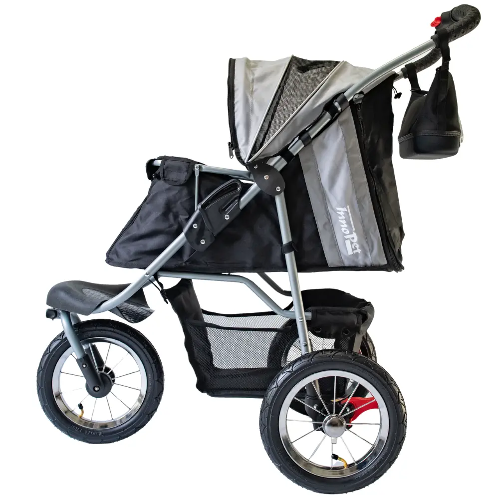 InnoPet® Comfort Air ECO Hundebuggy schwarz grau halb geöffnet
