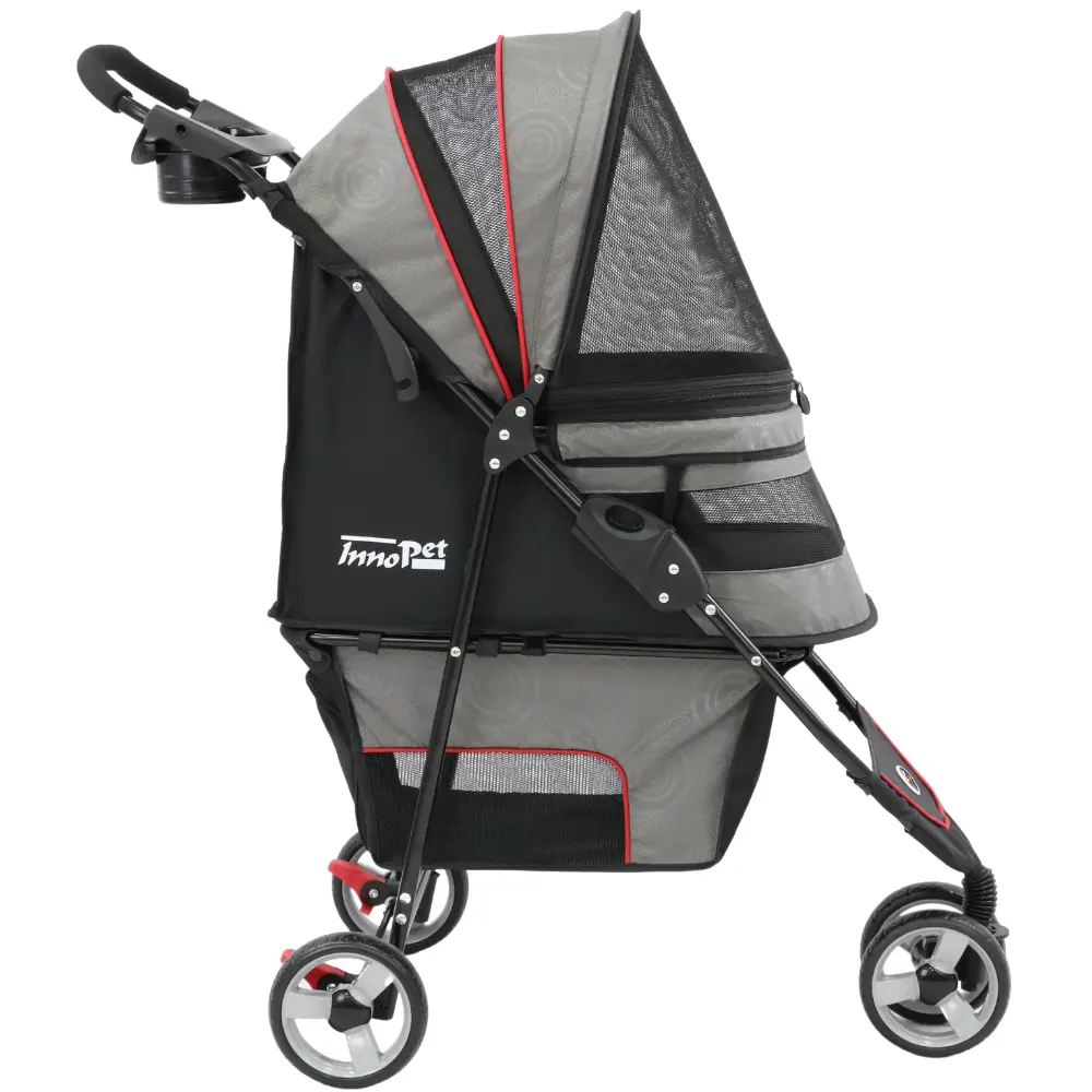 InnoPet® Avenue Hundebuggy hellgrau rot Seitenansicht
