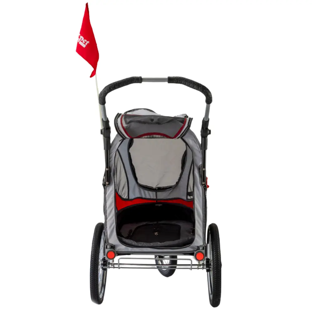 InnoPet® Sporty Trailer Deluxe Hundebuggy Hinteransicht offen rot grau