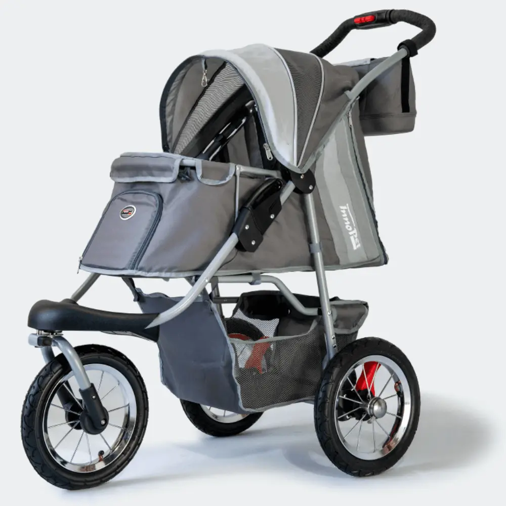 InnoPet® Comfort Air ECO Hundebuggy grau - Schräge Ansicht Verdeck oben