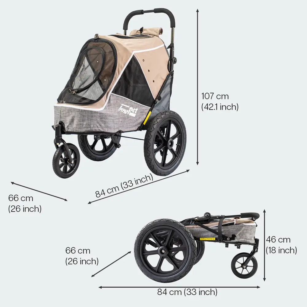 InnoPet® Sporty Trailer Evolution Hundebuggy beige - Abmessungen