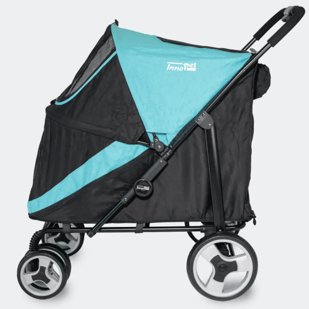 InnoPet® Mammut Hundebuggy blau/schwarz - Seitenansicht komplett geschlossen