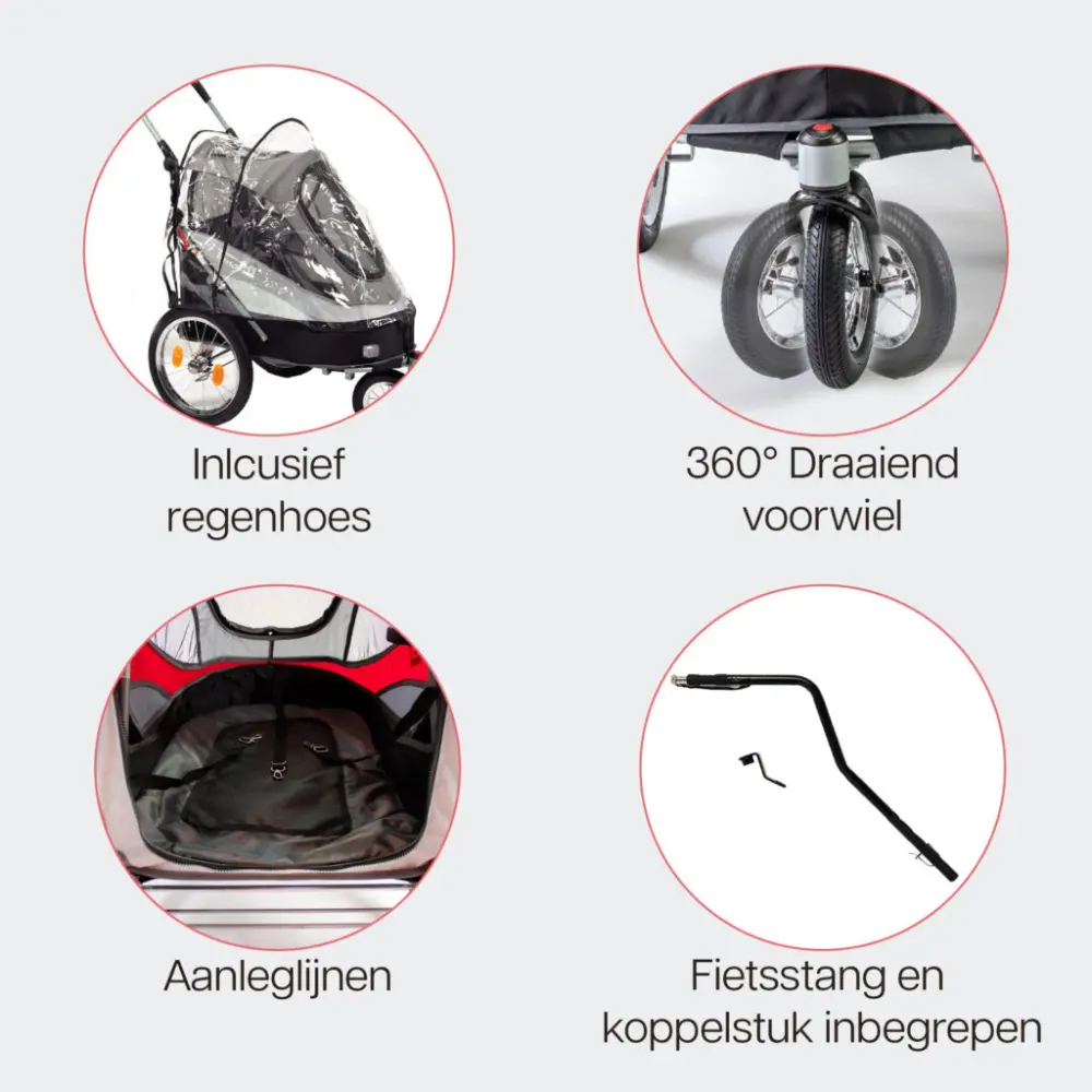 InnoPet® Sporty Trailer Deluxe Hundebuggy rot grau - Funktionen
