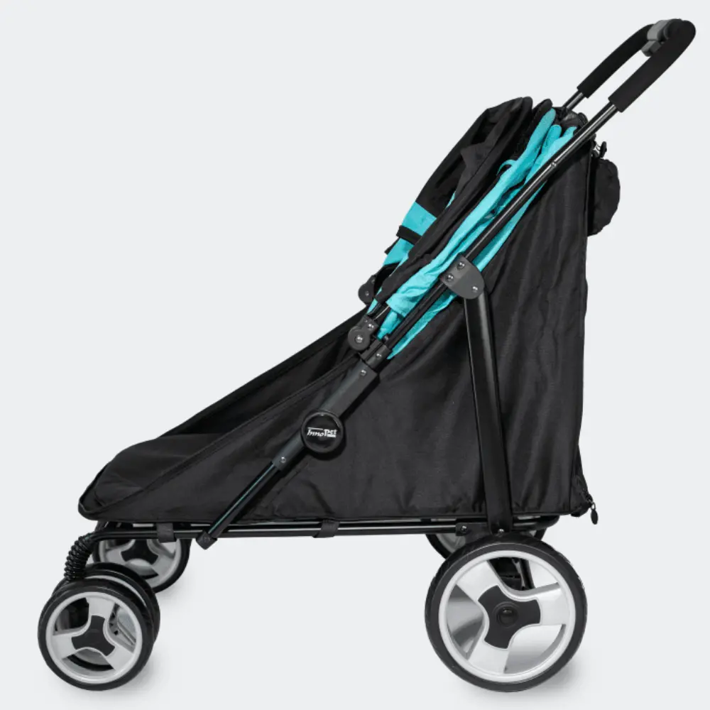 InnoPet® Mammut Hundebuggy blau/schwarz - Seitenansicht komplett offen