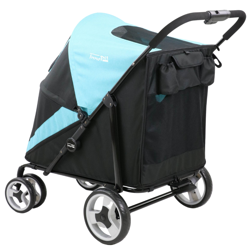 InnoPet® Mammut Hundewagen für große Hunde blau schwarz Hinteransicht links