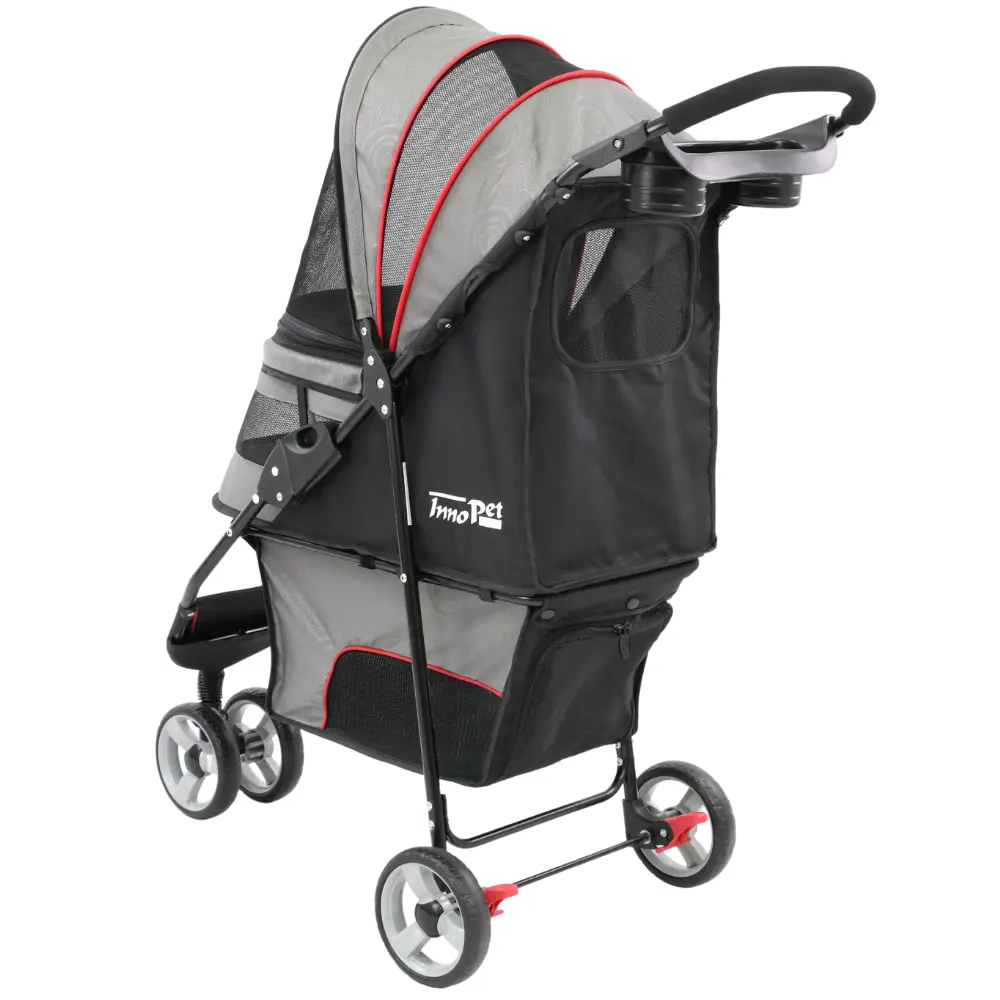 InnoPet® Avenue Hundebuggy hellgrau rot Hinteransicht