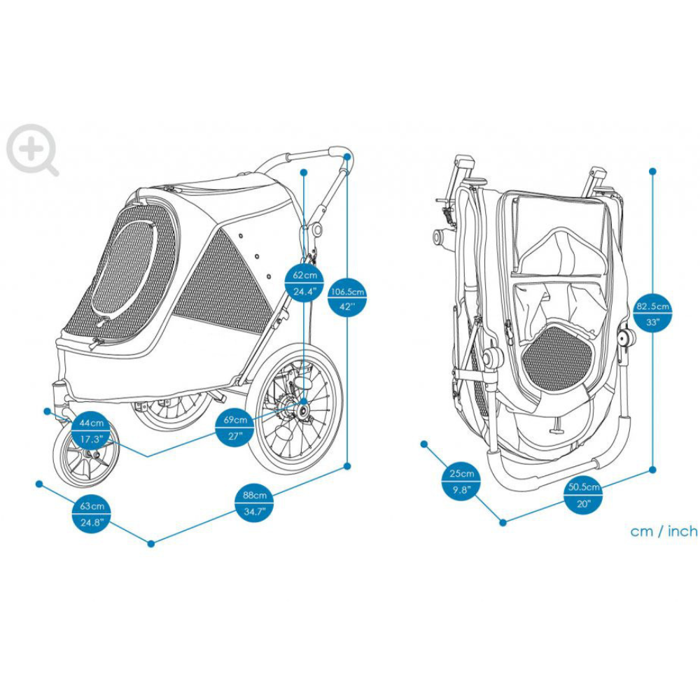 Sporty Trailer Evolution Hundebuggy Zeichnung mit Maßen
