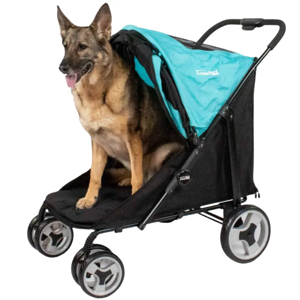 InnoPet® Mammut Hundebuggy blau/schwarz mit sitzendem Schäferhund