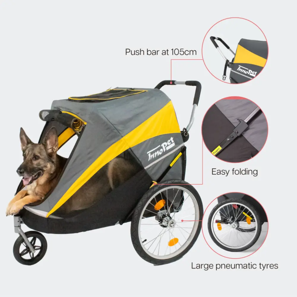 InnoPet® Hercules Hundebuggy grau gelb für große Hunde - Merkmale