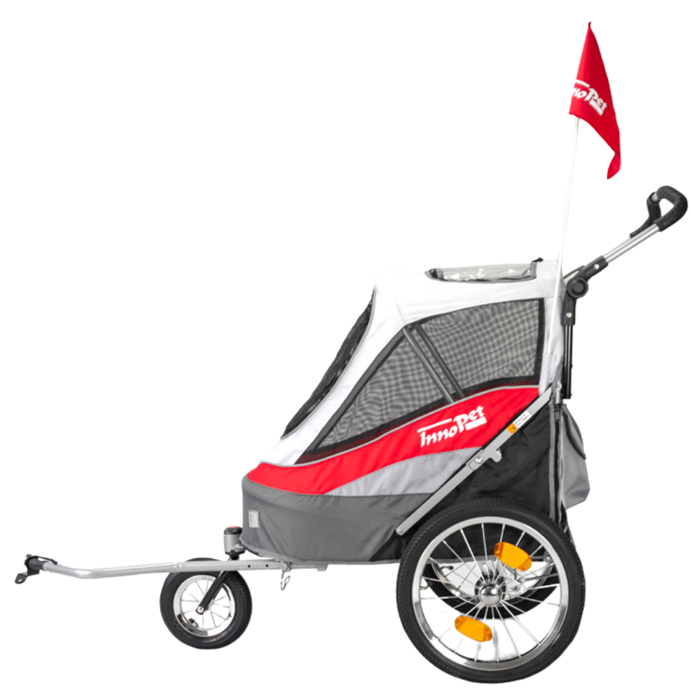 InnoPet® Sporty Trailer Deluxe Anhänger rot grau für Hunde mit Deichsel
