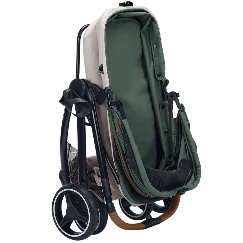 Ibiyaya® Retro Luxe Soft Sage Hundebuggy salbeigrün geklappt