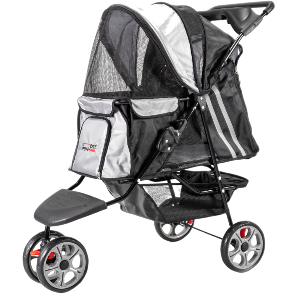 innopet-all-terrain-hundebuggy-silber InnoPet All Terrain Hundebuggy schwarz silber Vorderansicht