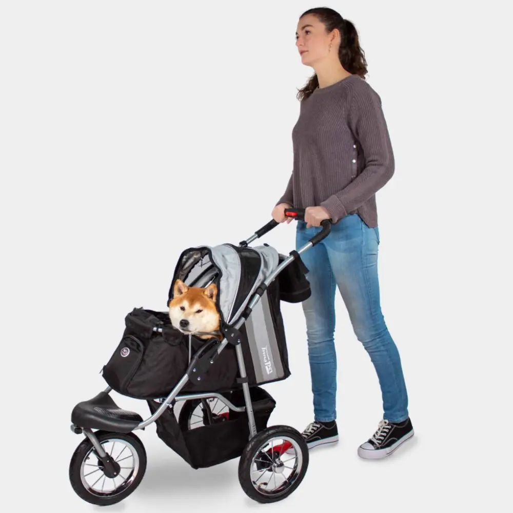 InnoPet® Comfort Air ECO Hundebuggy schwarz/grau mit Hundehalterin