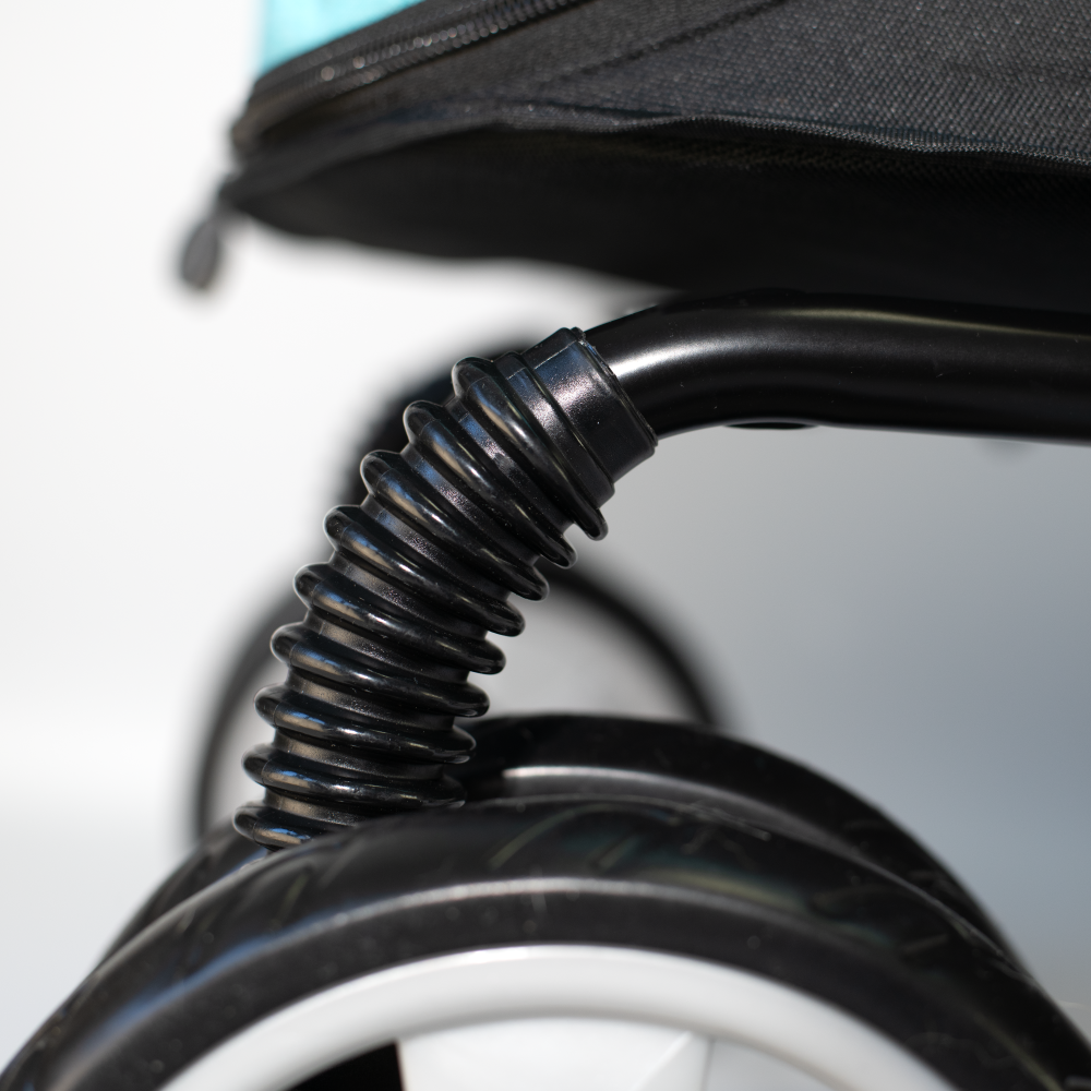 InnoPet® Mammut Hundewagen für große Hunde blau schwarz Detailansicht Vorderräder