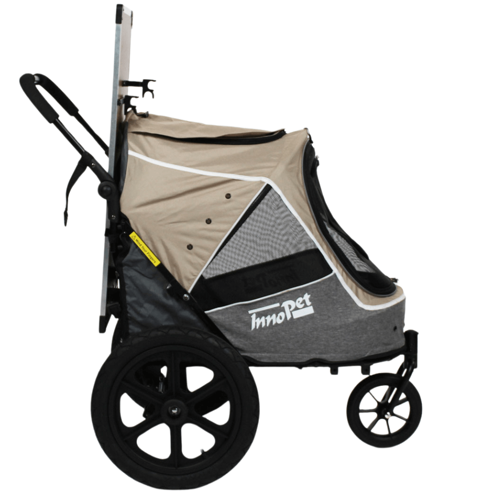 Hundebuggy Sporty Trailer Evolution beige mit Trimmtisch-Aufsatz senkrecht