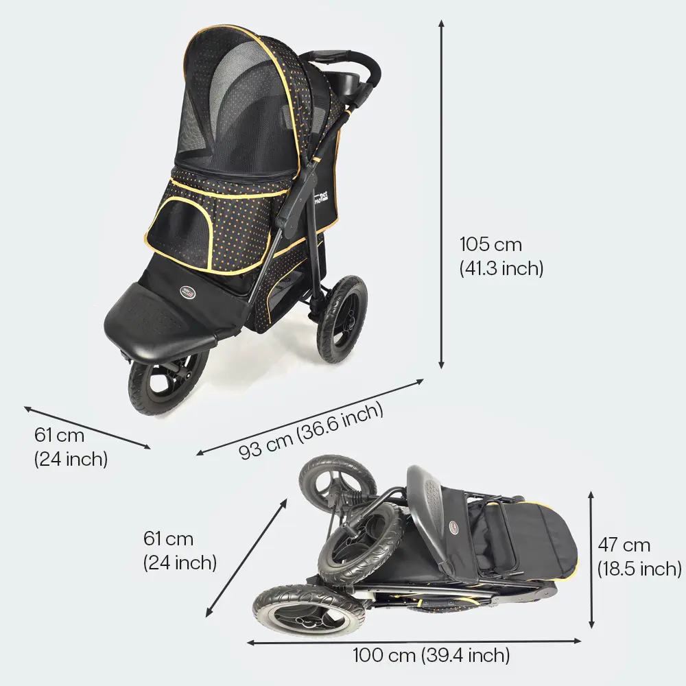InnoPet® Adventure Hundebuggy schwarz/gold - Abmessungen