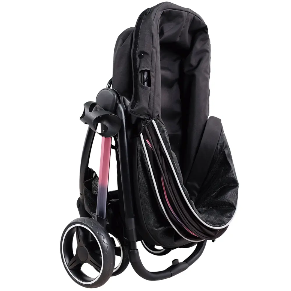 Ibiyaya® Retro Luxe Black Prism Hundebuggy schwarz geklappt mit Liegefläche